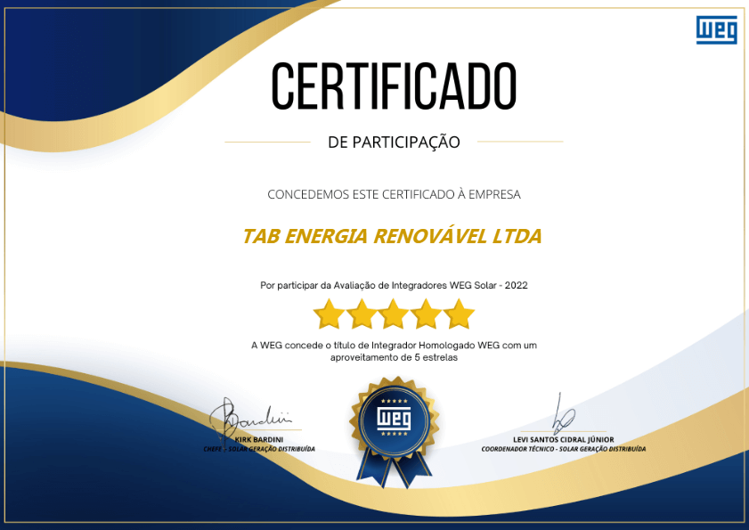 TAB energia - Integradora oficial WEG 5 estrelas